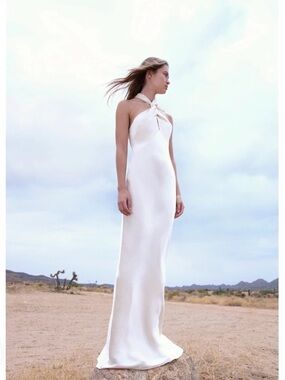 Shona Joy Ivory Halter Knot Satin Maxi Dress
